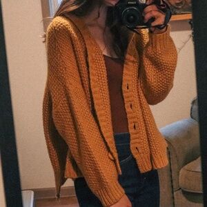 Oversized yellow button up cardigan size large